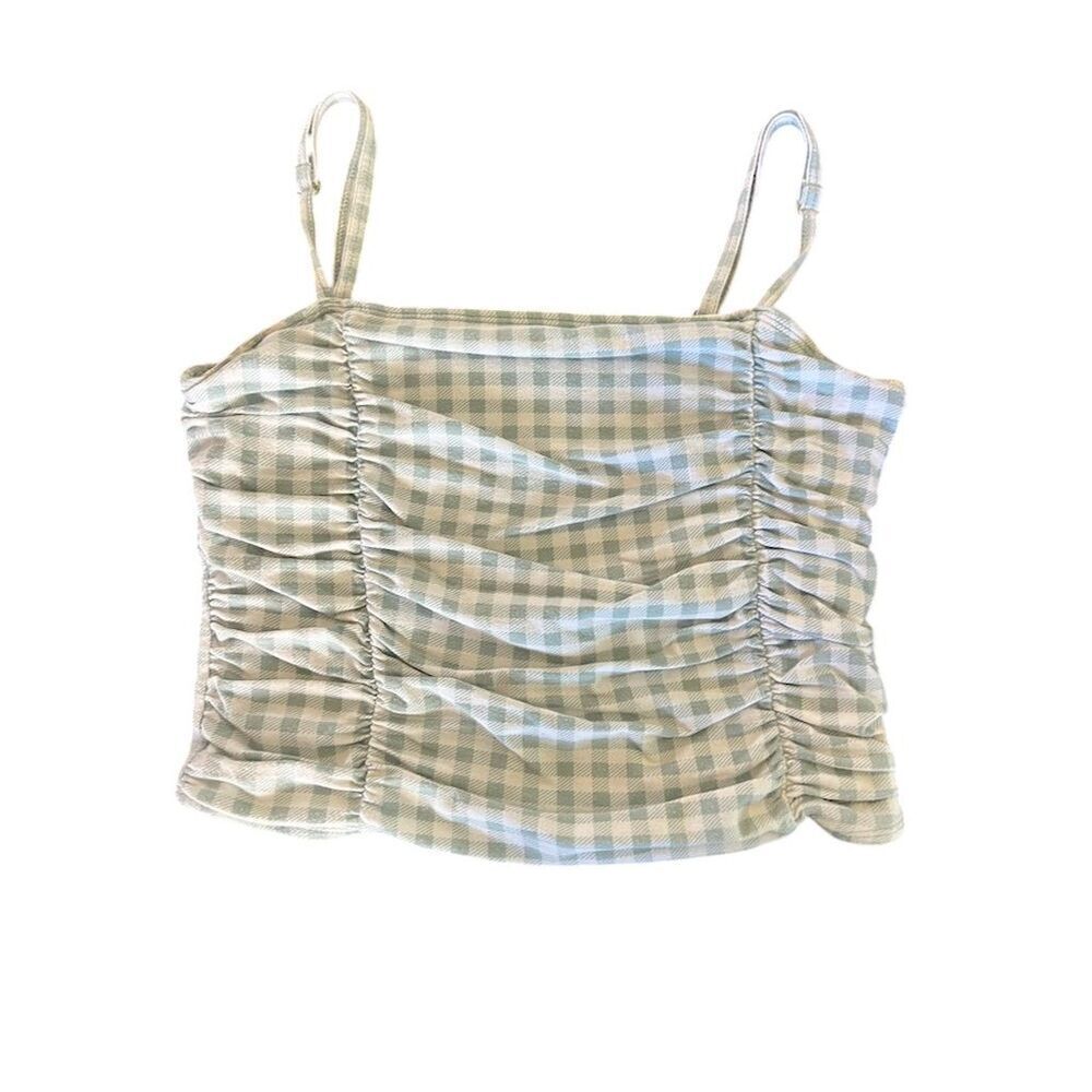 Hollister Women's Blue Gingham Cropped Tank Top Size M